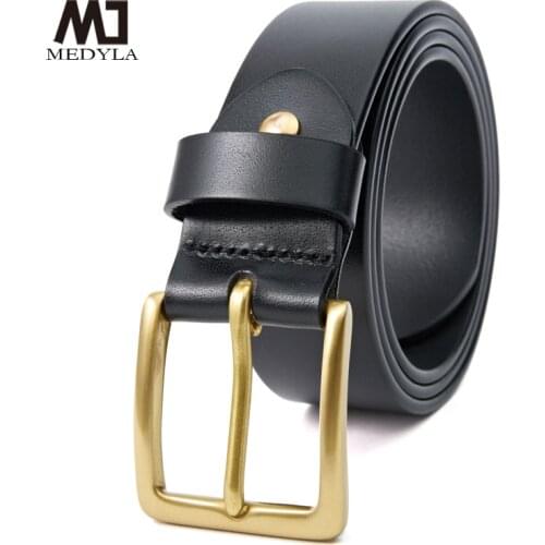 MEDYLA Men Top Layer Leather Casual High Quality Belt Vintage Copper Buckle Genuine Leather Belts For Men No interlayer Cowhide
