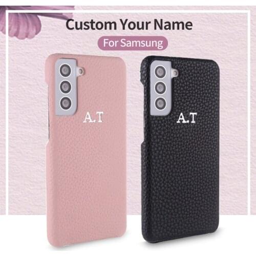 Luxury Leather Foil Print Custom Initial Name Phone Case For Samsung Galaxy A70 A7 2018 A50 S8 S9 S10 S21 Personalization Cover