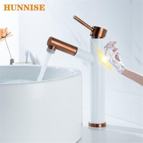 Touch Bathroom Tap White Rose Gold Pull Out Bathroom Basin Sink Faucets Sensing Sensor Basin Faucet Smart Touch Basin Faucets