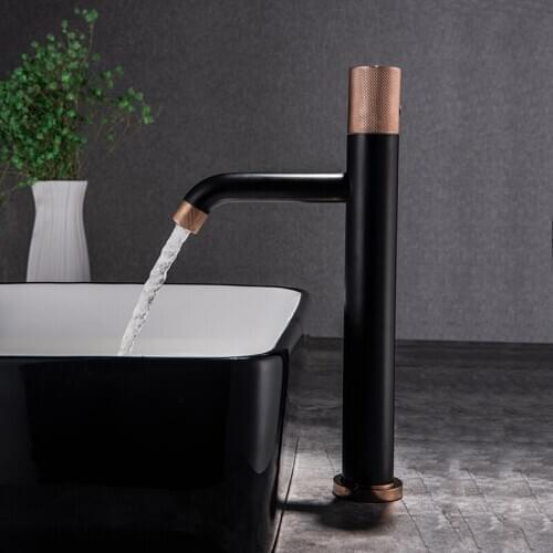 Basin Faucets Rose Gold And Black Oil Finish Basin Mixer Tap Bathroom Faucet Hot and Cold Toilet Sink Water Crane