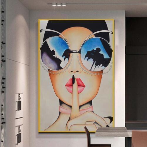 Modern Fashion Figure Glasses Girl Canvas Paintings Posters Prints Wall Art Pictures on Canvas for Living Room Home Decoration