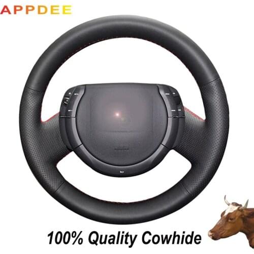APPDEE Hand-stitched Black Genuine Leather Steering Wheel Cover for Citroen Triumph Old C4 C-quatre