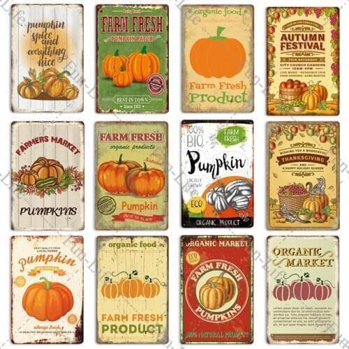 Pumpkin Metal Signs Vintage Poster Retro Tin Sign Plate Plaque Tinplate Market Cafe Bar Pub Home Decor Thanksgiving Day Gift