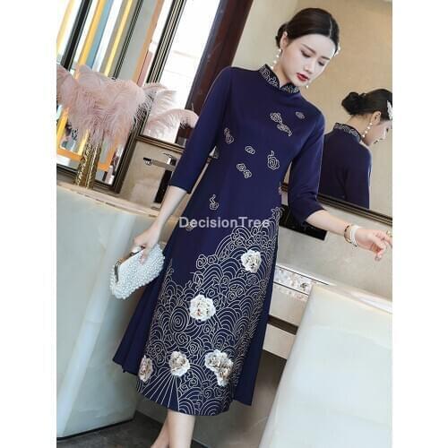 2021 chinese dress vintage qipao evening party dress vestido flower embroidery cheongsam traditional cheongsam wedding qipao