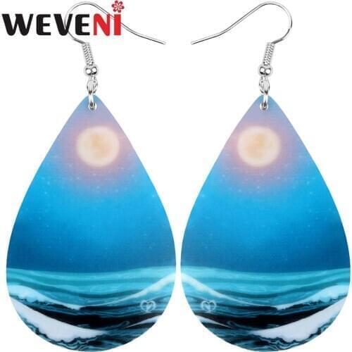 WEVENI Acrylic Teardrop Sunshine Sea Ocean Spray Earrings Drop Dangle Jewelry For Women Girl Teen Kid Party Charm Gift Accessory