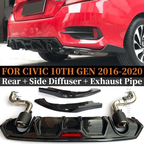 Rear Lip Spoiler Side Diffuser Bumper Lip Tail For Honda Civic 10th Gen 2016 2017 2018 2019 2020 Exhaust Pipe Tuning Body Kit