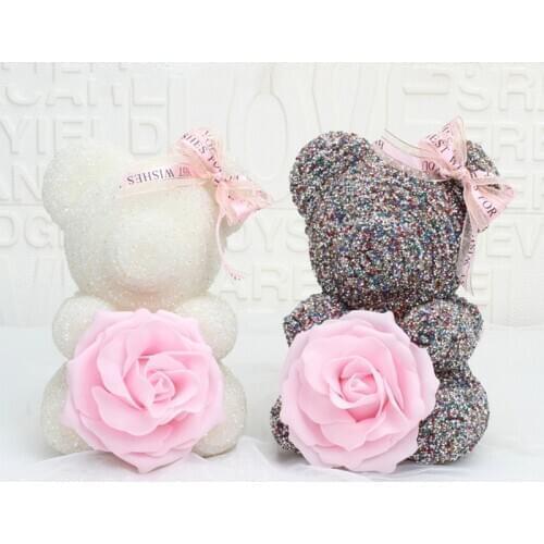 Pearl Foam Rose Bear Mold DIY Gift Polystyrene Styrofoam Foam Artificial Crystal Rose Flower Bear DIY Gift for Valentines Day