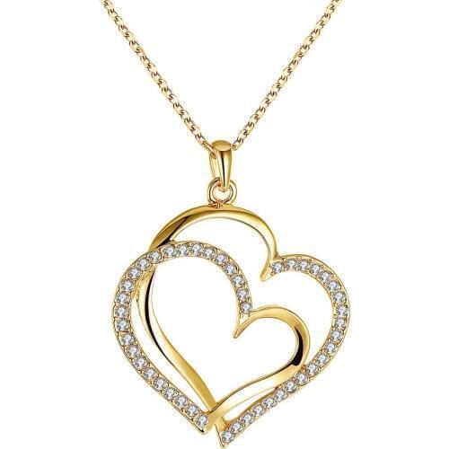 Womens Fashion Pendant Double Heart CZ Pendant Heart Heart Print Lady Wedding Accessories Gold / Silver Color Party Decoration