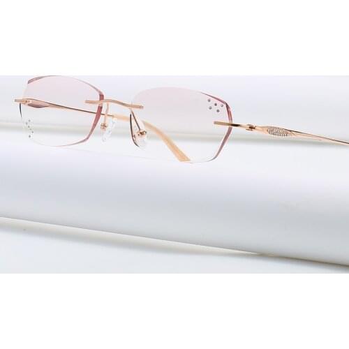 ZIROSAT 9142 Pure Titanium Rimless Diamond Cutting Glasses Frame Optical Prescription Eyeglasses Women Eyewear Fashion