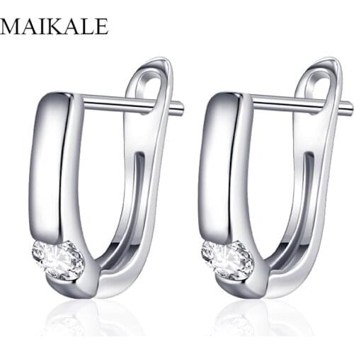 MAIKALE Simple CZ Stud Earrings for Women Round Cubic Zirconia Crystal Simple Earrings Temperament Jewelry Girls Gifts