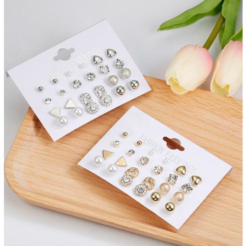12 Pairs /set Crystal Pearl Earrings Heart-shaped New Fashion Earrings For Women 2020 Statement Jewelry
