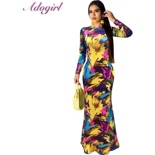 Elegant Women Boho Floral Print Long Sleeve Bodycon Long Dress Antumn Sexy Hollow Out Evening Party Clubwear Dresses Vestidos