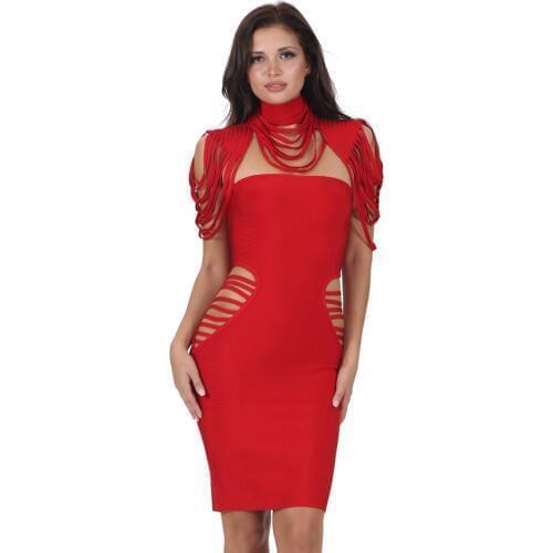 S Curve Removable Collar Strapless Bandage Dress Sexy Women Hollow Out Bodycon Party Dress