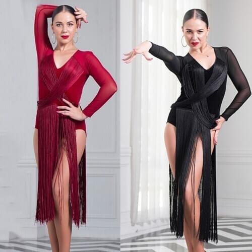 New Latin Dance Dress Women Long Fringed Dress Sexy Performance Costume Party Dancer Designer Clothes Samba Salsa Dress VDB3249