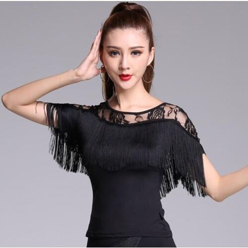 Fringe Latin Dance Dress Women Tassel Lace Neck Design Tops for Ballroom Samba Tango Chacha Belly Dancing Performamnce SS055