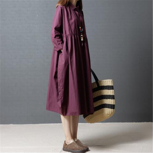 New Spring Autumn Dress Vintage Women Long Sleeve Shirt Dresses Big Size Lady Midi-long Loose Dress Vestidos Bottomings Robe 933