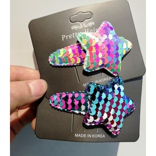 1PCS New Cute Girls kids Pentagram Big Sequin Hair Clips Candy Color Flip Sequins Stars Baby Headdress