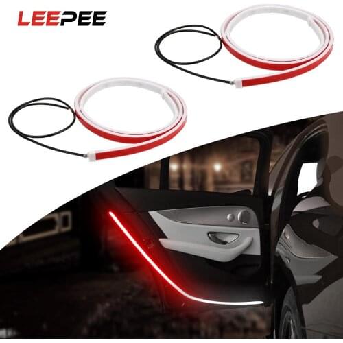 2pcs/set Car Door Opening Warning Light Welcome Decor Lamp Strips Anti Collision Safety White Red Lighting Car Light