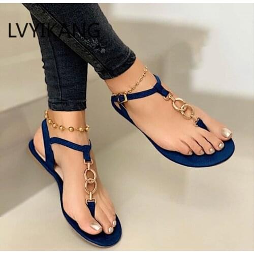 2020 Women Fashion Flip Flops Summer Sandals Solid Buckle Flats Women Shoes Beach Roma Casual Ladies Plus Size