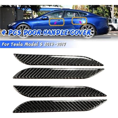 4 Pcs Real Carbon Fiber Car Exterior Door Handle Cover Scratch Protector Trim Sticker Accessory Fit For Tesla Model S 2014-2019