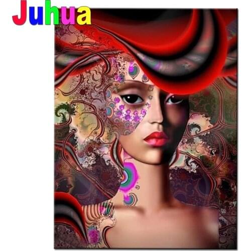 Diamond Painting Diy Full Round 5D Beautiful Red Hat Woman Diamond Embroidery Cross Stitch Rhinestone Diamond Mosaic Girl