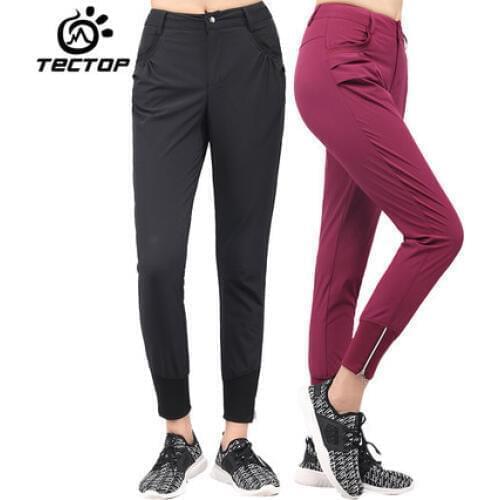 TECTOP outdoor womens Solid color elasticity sports Nine pants Breathable quick-drying hiking camping slim trousers Pencil pant