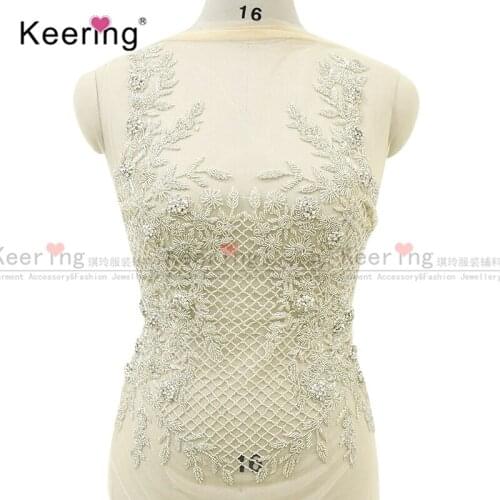 Elegant Hand-made beads flower rhinestone applique for Bridal dress WDP-063