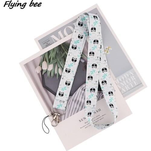 Flyingbee Lovely Animal Panda Bamboo Lanyards Id Badge Holder Keychain ID Card Pass Gym Badge Holder Lanyard Key Holder X2013