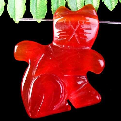 Carved Lovely Natural Red Agates Cat Pendant Bead 42x35x7mm