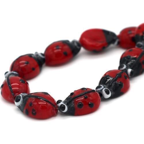 HOT! 10x15mm 40pcs For Necklace Jewelry Diy Flower Gift Accessories Lampwork Glass Spot Red Ladybird Animals Insect Spacer Beads