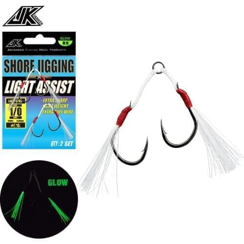 JK LAT-L Fishing Luminous Double Assist Hook Set Iseama Hooks High Carbon Steel Fish Hooks Japan Light Spinning Saltwater Jig