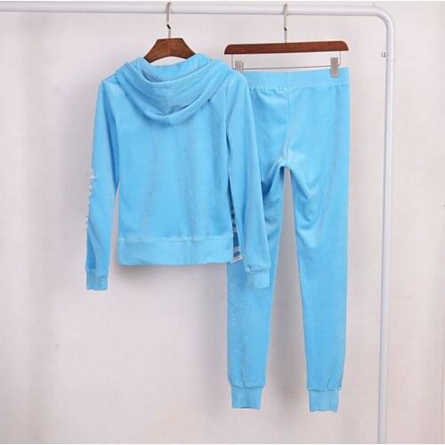 Juicy Lovers Brand Autumn Women Sporting Suits Black Blue Gray Velvet Women Tracksuits Hooded Collar Jogging Sportswear suit