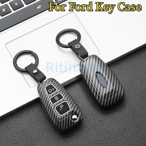 Carbon ABS Car Key CaseCar for Ford Focus 2 3 MK3 ST RS Ecosport Fuga Escape Fiesta Fold Fey 3 Button Auto Key Shell Chain