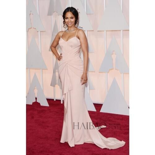 2015 Zoe Saldana Celebrity Dresses 87th Academy Awards Oscar Floor Length Pink Sheathe Spaghetti Strap Sweetheart Party Dresses