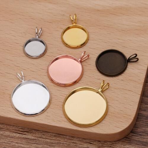 50 PCS 10mm-20mm Inner Diameter Brass Round Pendant Cameo Blank Tray Pendant Base DIY Accessories For Jewelry Making