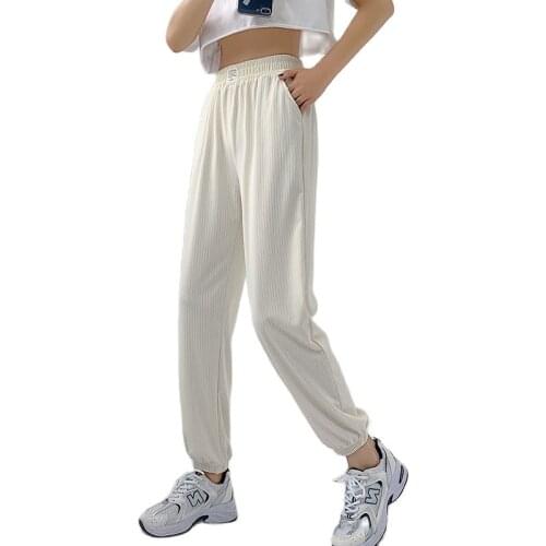 Summer Pants Women 2021 Korean Trousers Thin Loose Long Pant Ladies Solid Pencil Pants Female Patchwork Elastic Waist Sweatpants