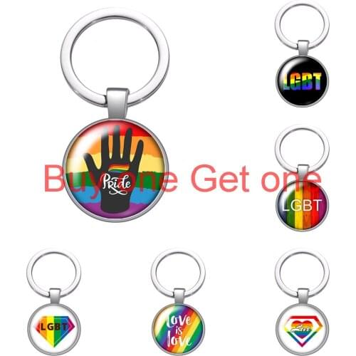 Lgbt Rainbow Flag Love Is Love Glass Cabochon Keychain Bag Car Key Chain Ring Holder Silver Plated Keychain for Men Women Gifts