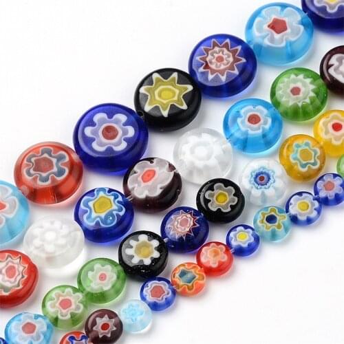 Best Mixed Flat Round 6mm 8mm 10mm 12mm Flower Patterns Millefiori Glass Loose Crafts Beads lot for DIY Jewelry Making Findings