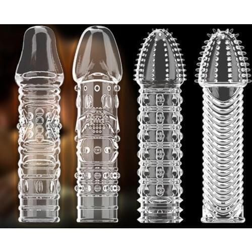 Reusable Extender condom vibrator Sleeve screw thread Penis cover Cock Ring dildo sheath Condoms coque Sex Toys for Men