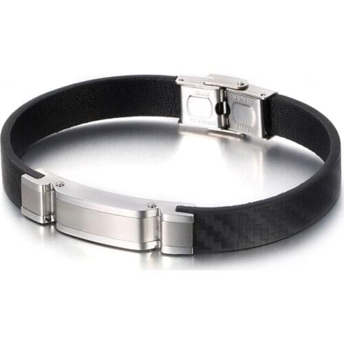 Fashion 22.5cm Fashion Genuine Leather Bracelet Men Stainless Steel Casual Wrap Bracelet Jewelry Accessories
