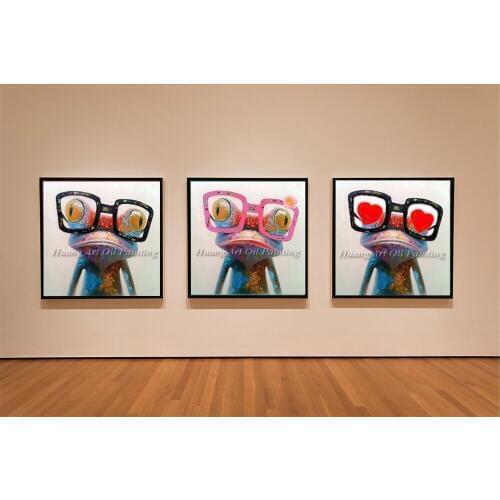 Cartoon Animal Abstract Oil Painting Frog Wears Glasses Wall Stickers for Kids Rooms or Living Room Bedroom Decor Art Painting