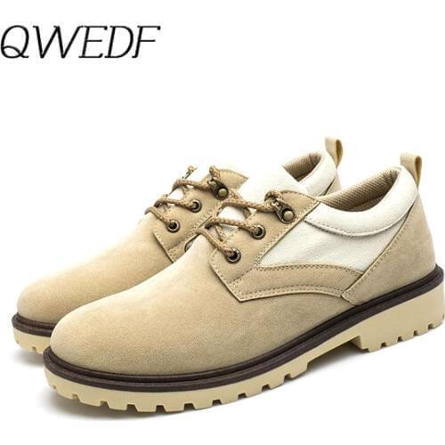 QWEDF 2019 New Mens casual leather shoes Comfortable wear-resisting Work shoes Breathable Lace-up Flats shoes F1-34