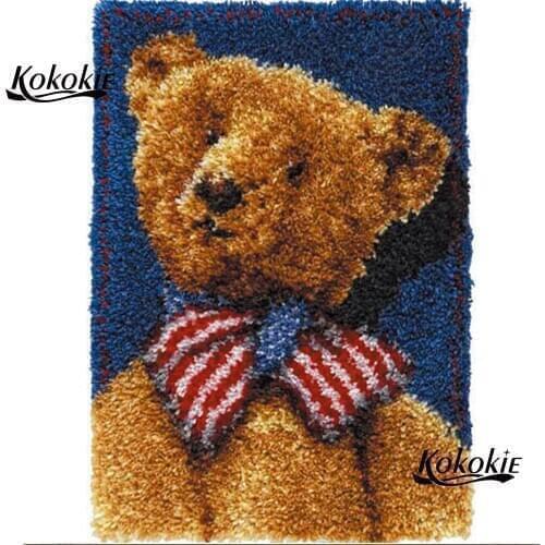 Latch hook kits rug vloerklee diy tapijt cross stitch embroidery needlework sets cute bear pattern 3d cartoon cushion Crocheting