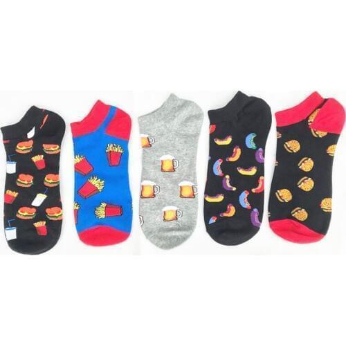 Creative Funny Mens Socks Invisible Low Cut Ankle Sock Summer Food Sausage Hamburger Casual Breathable Cotton Short Socks