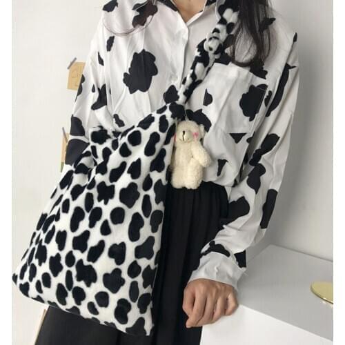 New Fashion Cow Pattern Female Underarm Shoulder Bags Casual Autumn Winter Plush Women Dumpling Crossbody Handbags