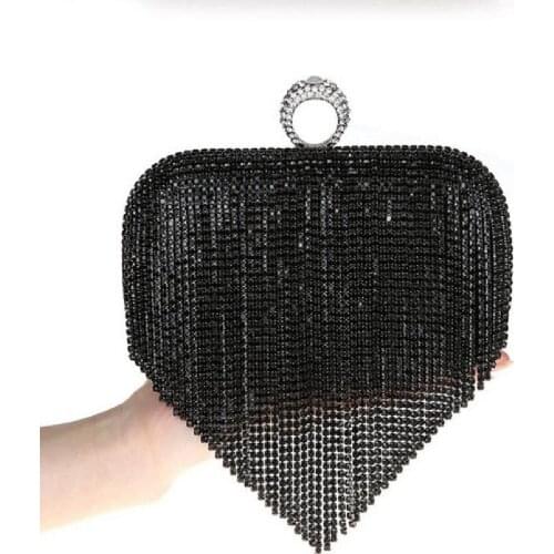 New dinner bag 2021 European and American fashion set with diamond tassel pure handmade diamond ring evening wear cross body bag
