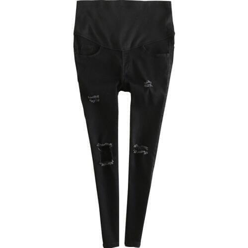 2018 spring and autumn new maternity dress knee hole jeans personality black pregnant women pants