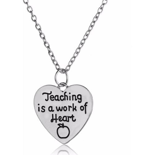 Gifts For Teacher Apple Charm Teaching Is A Work Of Heart Pendant Necklace For Teacher Charms Chain Jewelry School Present New
