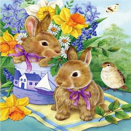 Full Diamond Mosaic Animal Rabbit Bird Flower Diamond Embroidery Pattern Diamond Painting Cross Stitch Home Decoration