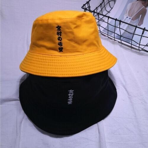 Casual Embroidery Chinese Letter Bucket Hat Hip Hop Outdoor Summer Japanese Travel Hat Vacation Women Sun Panama Fisherman Cap